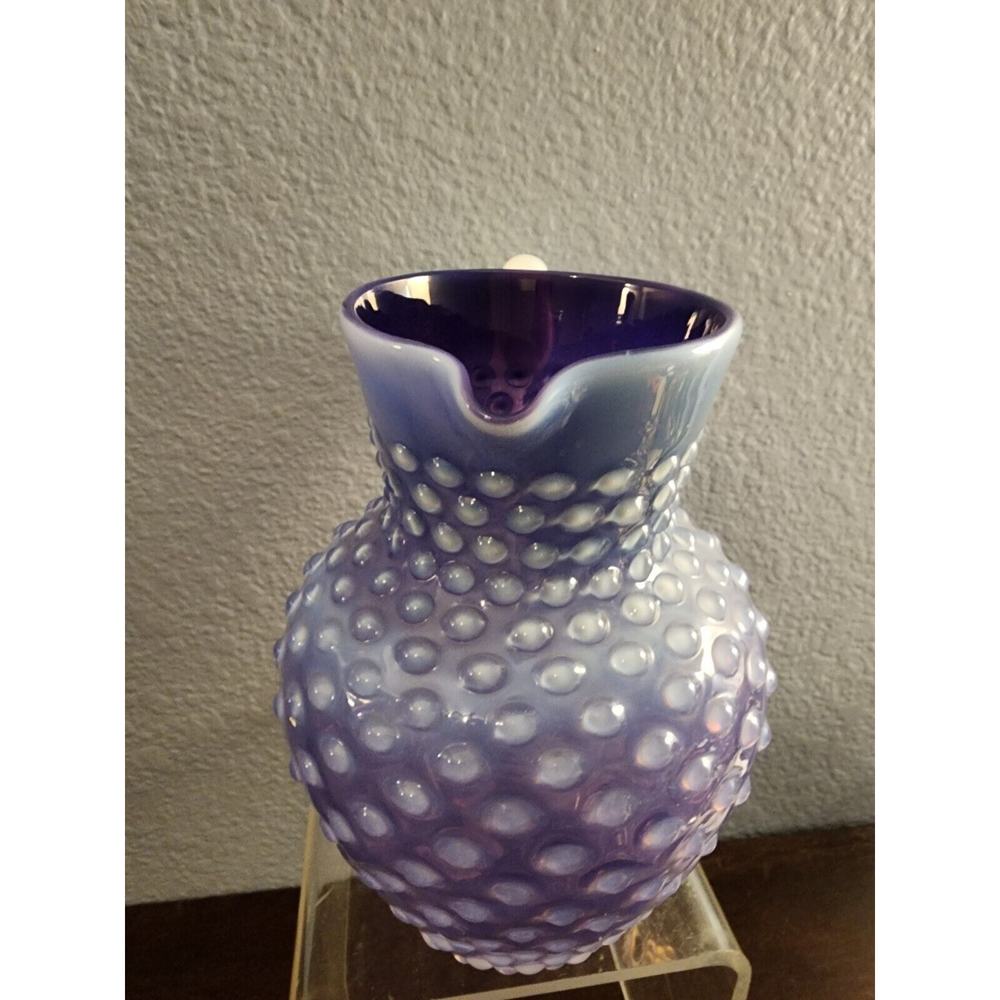 Vtg  7‎ 3/4 Czech Hobnail Cased Amethyst Purple Opalescent Pitcher - Picture 4 of 6